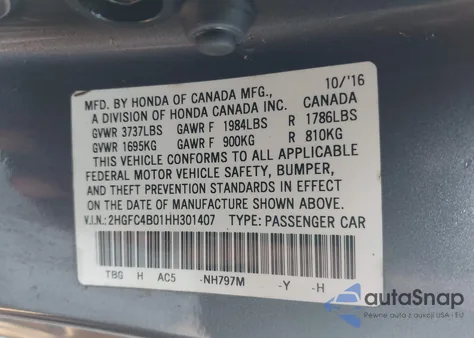 2017 Honda Civic Lx-P из США, поврежденный, VIN 2HGFC4B01HH301407